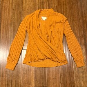 Maeve Orange Faux Wrap Sweater